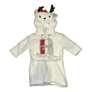 Modern Baby Girls White Sherpa Reindeer Robe, 0-9 Months
